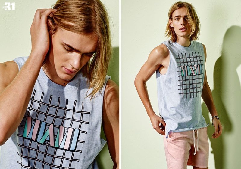 Summer Waves: Ton Heukels channels his inner surfer in a Le 31 Miami muscle tee and swim shorts.