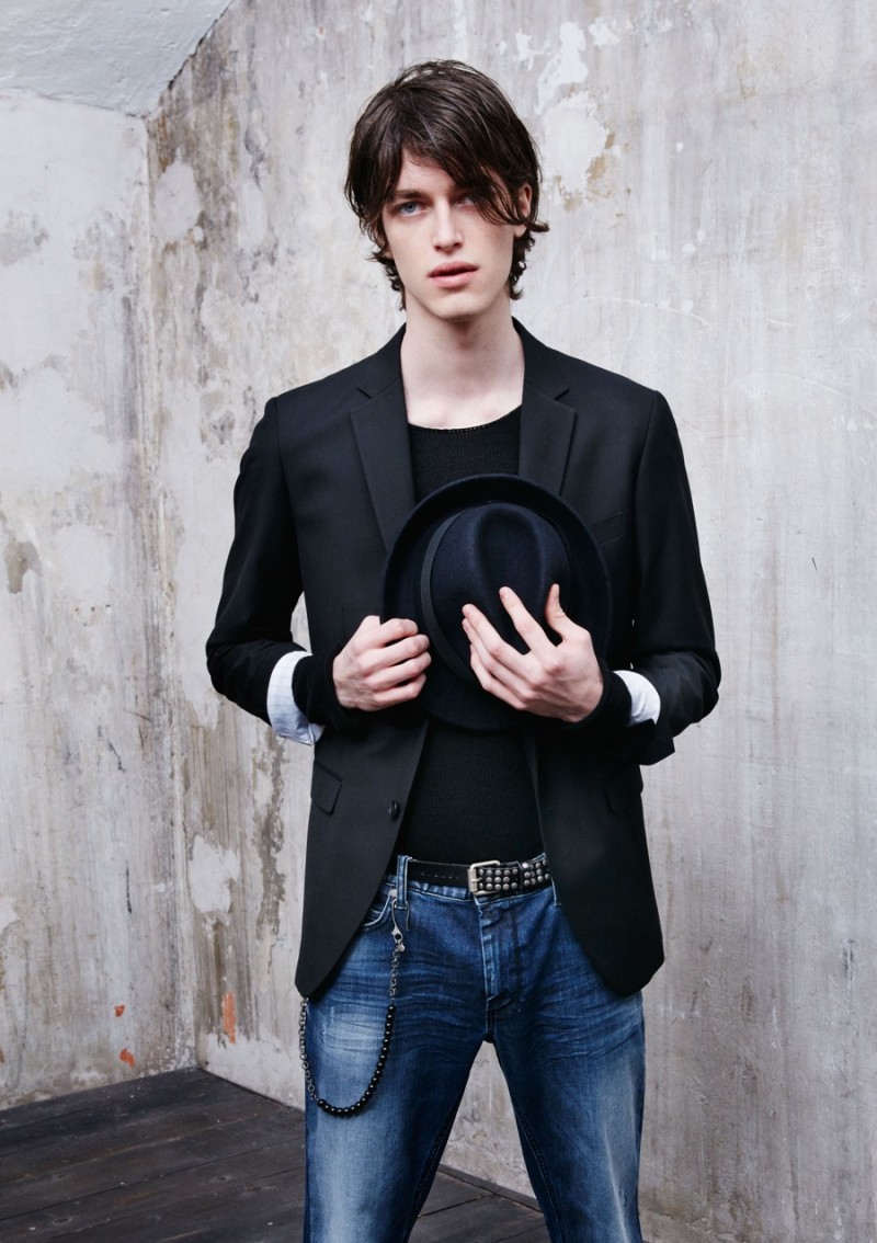 Town Hero: Black and denim blue make for the perfect best friends as Sisley captures a timeless cool.