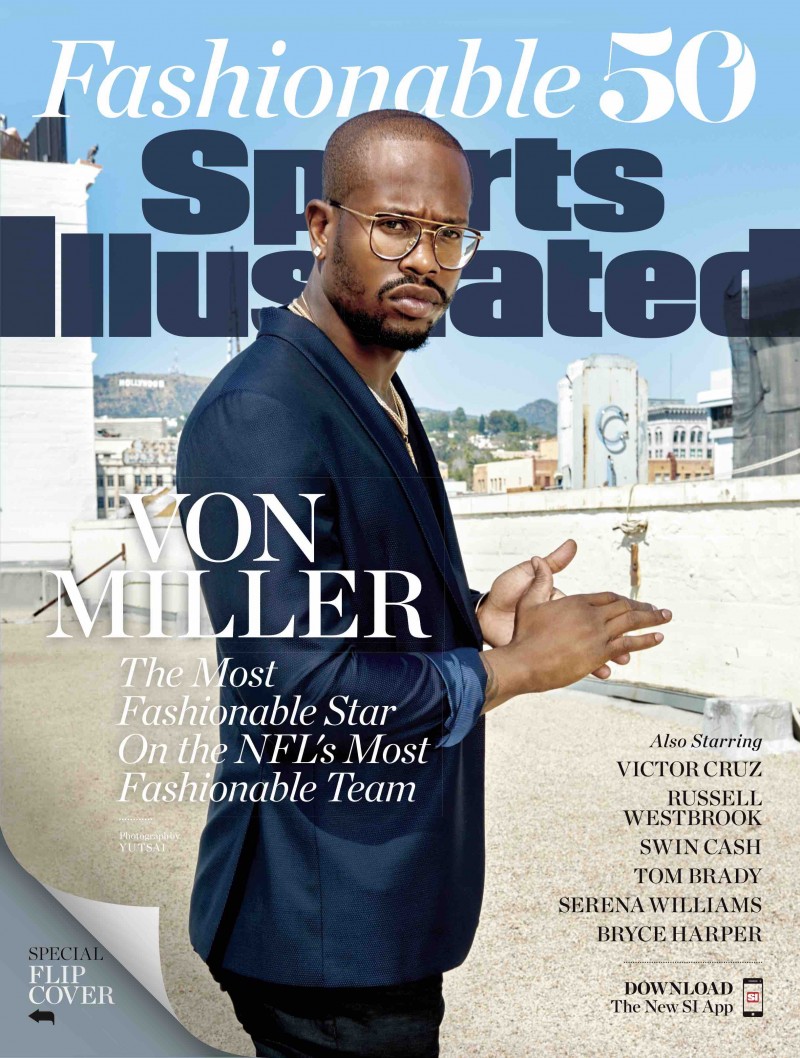 Von Miller covers Sports Illustrated's Fashionable 50 issue.