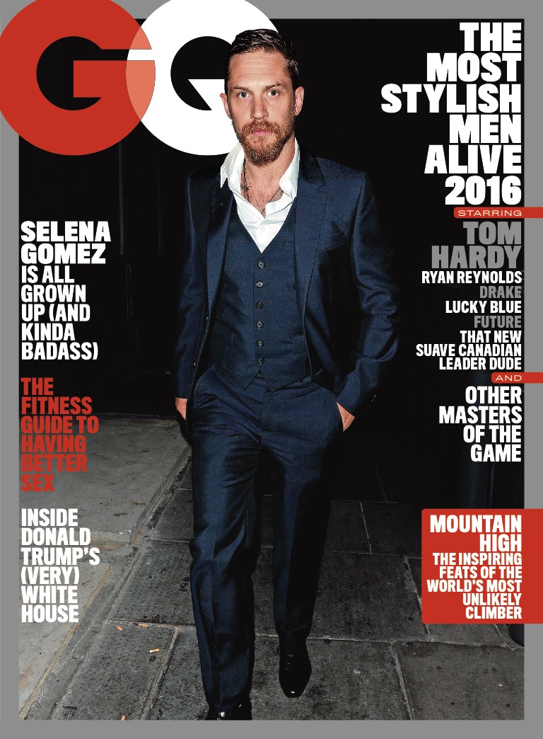 Tom Hardy covers GQ's Most Stylish Men in the World issue.