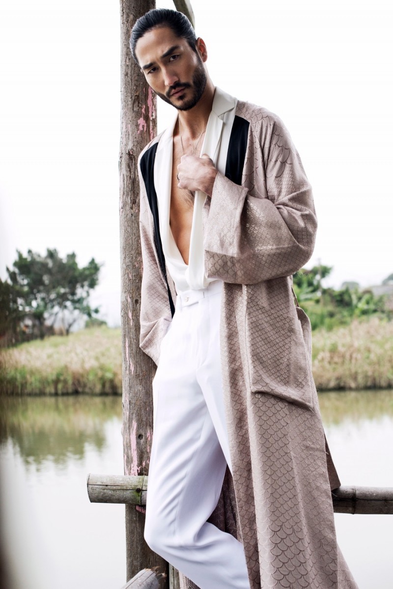 Tony Thornburg wears shirt Daks, silk trousers Ermenegildo Zegna Couture and robe La Perla.