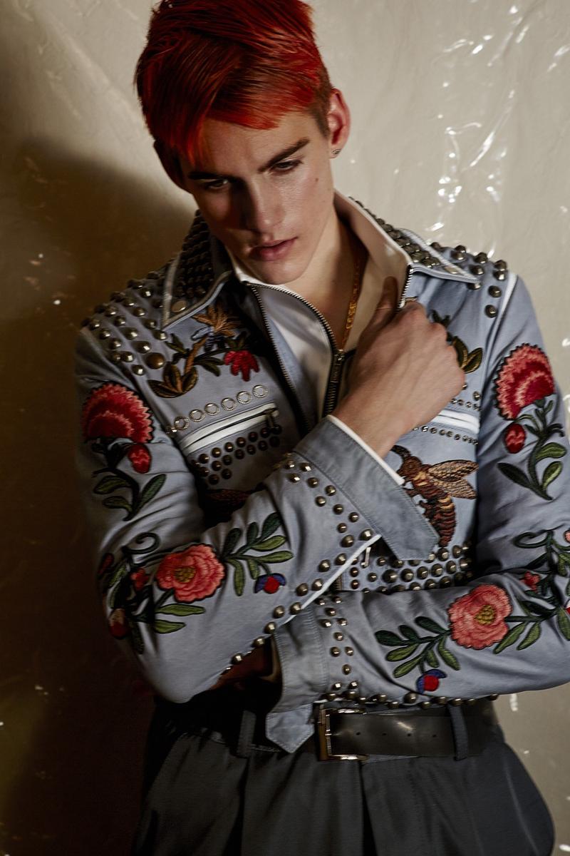 Presley Gerber is photographed for Vogue Hommes Paris in Gucci.