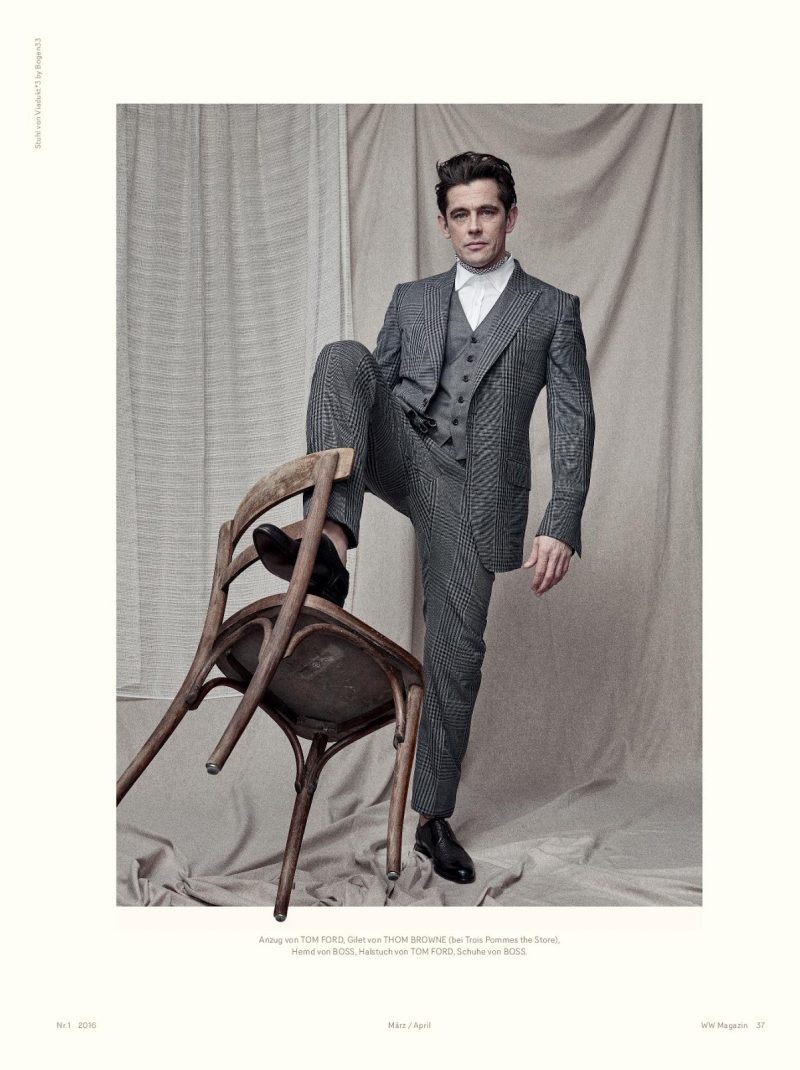 Werner Schreyer styled by Kim Dung Nguyen in a check suit for WW magazine.