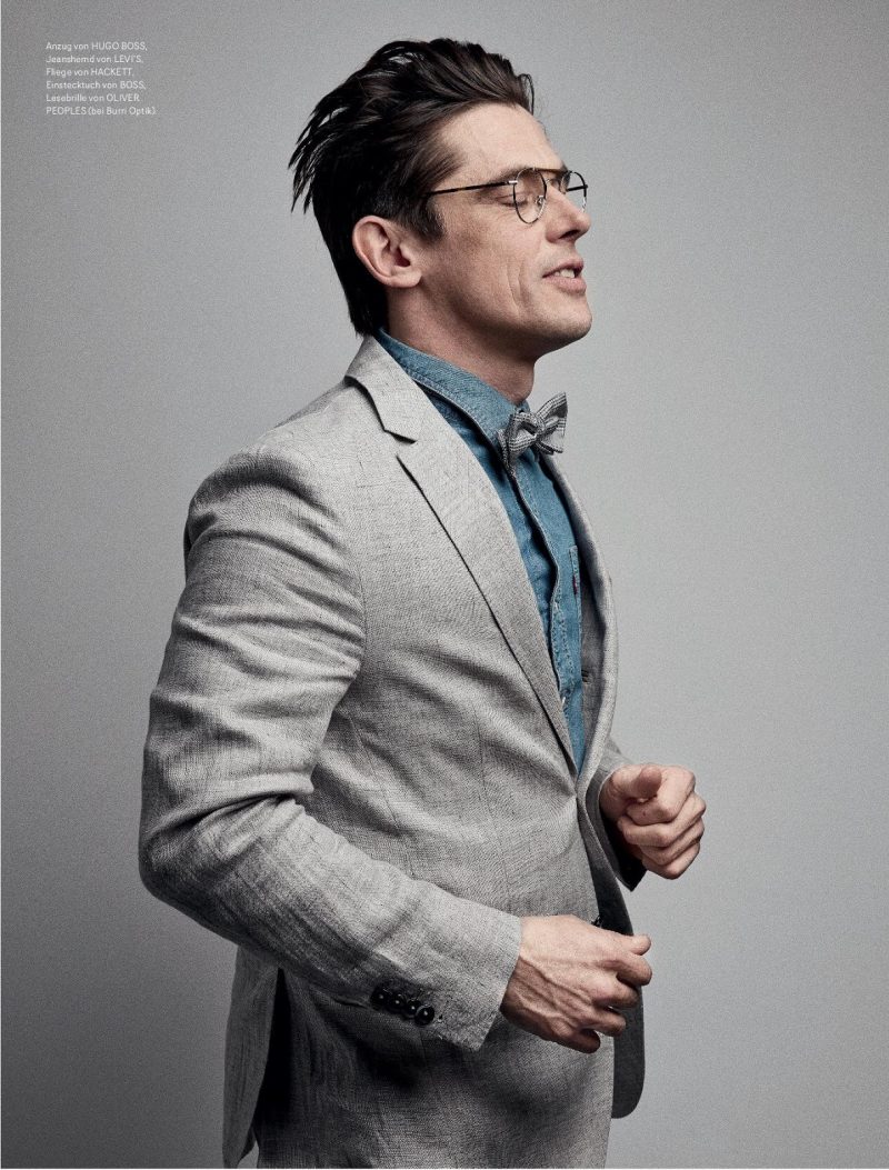 Werner Schreyer dons a Levi's denim shirt with a smart blazer from Hugo Boss.