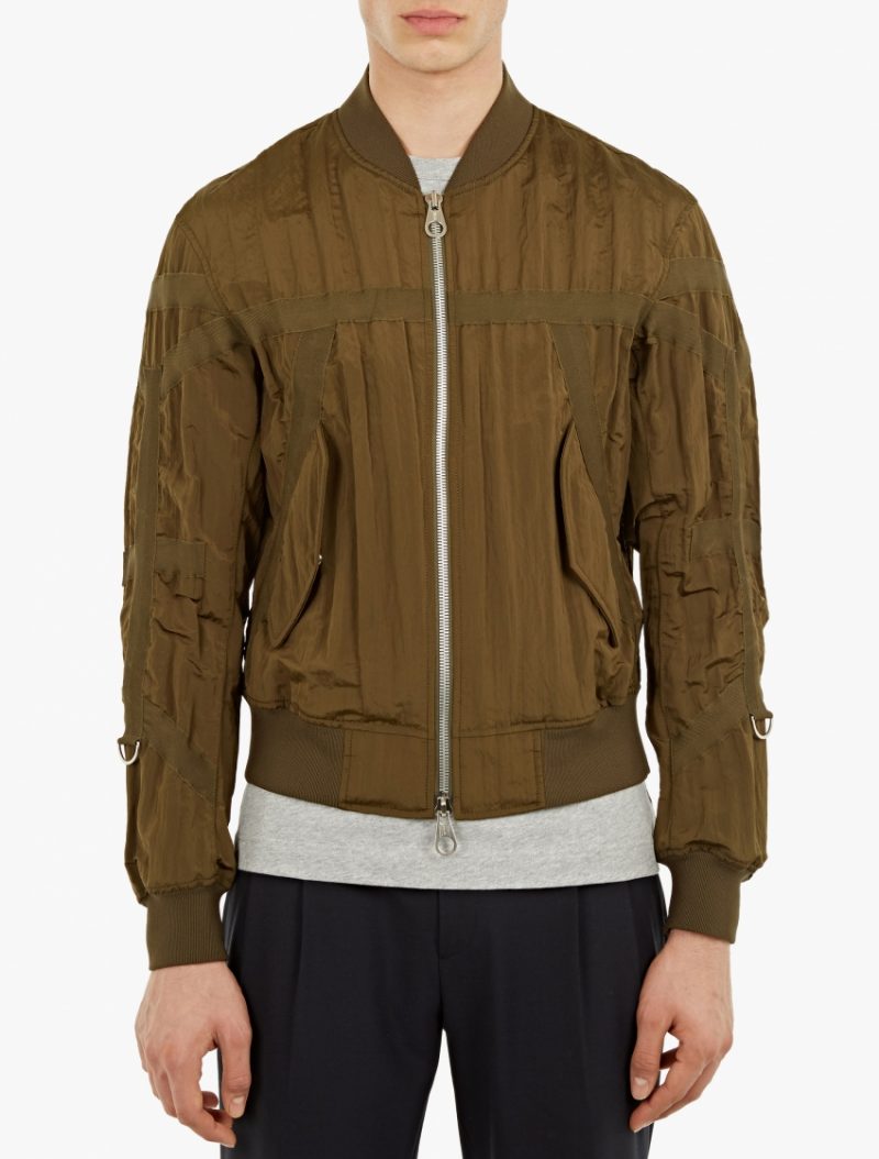 Wooyoungmi Khaki Grosgrain Strap Detail Bomber Jacket