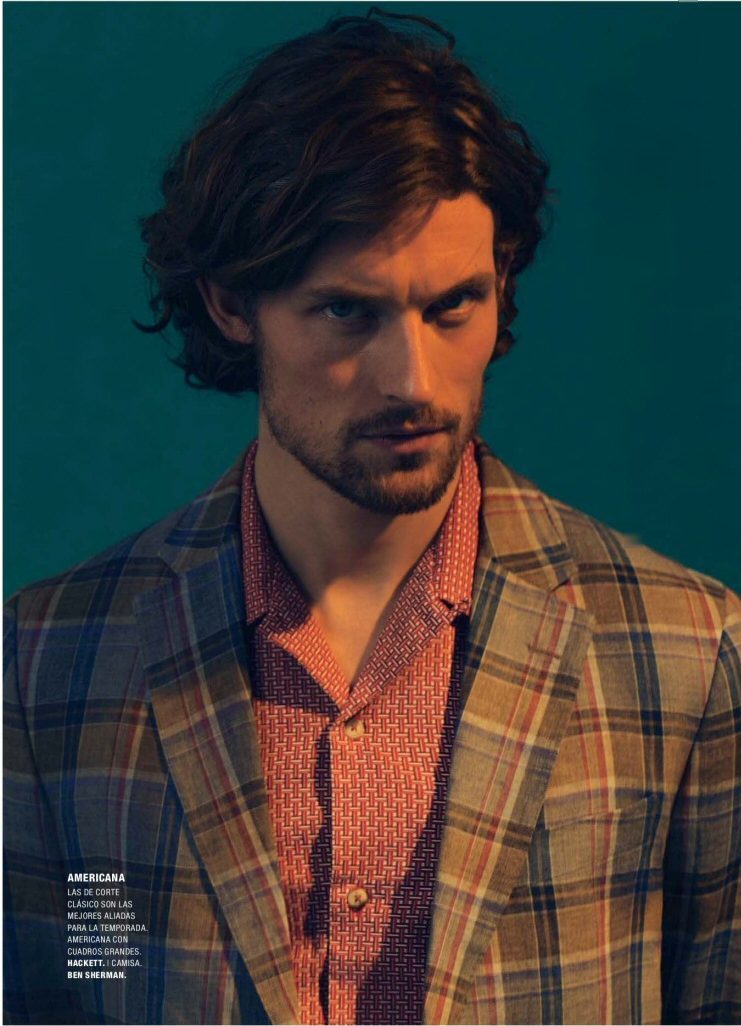 Wouter Peelen goes retro in a plaid Hackett jacket with a graphic Ben Sherman shirt.