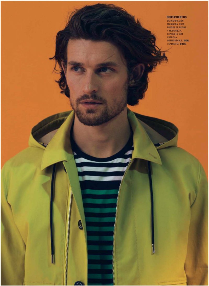 Wouter Peelen embraces a pop of color in a yellow jacket from Dior Homme.