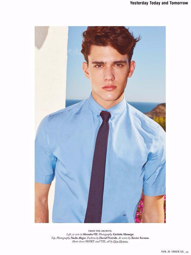 Xavier Serrano embraces a smart, simple look in a short-sleeve shirt and tie from Dior Homme.
