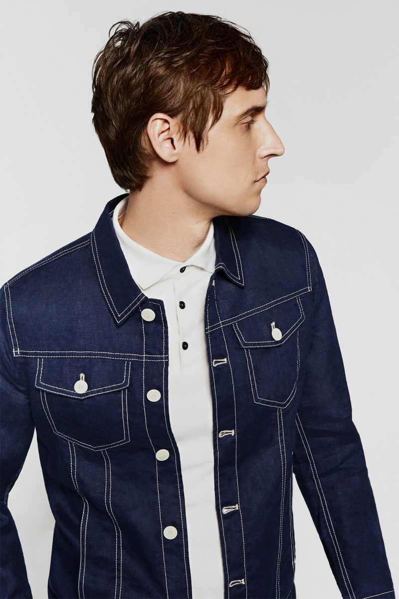 Linen Extraordinaire: Sebastien Andrieu is pictured in a denim effect linen jacket from Zara.