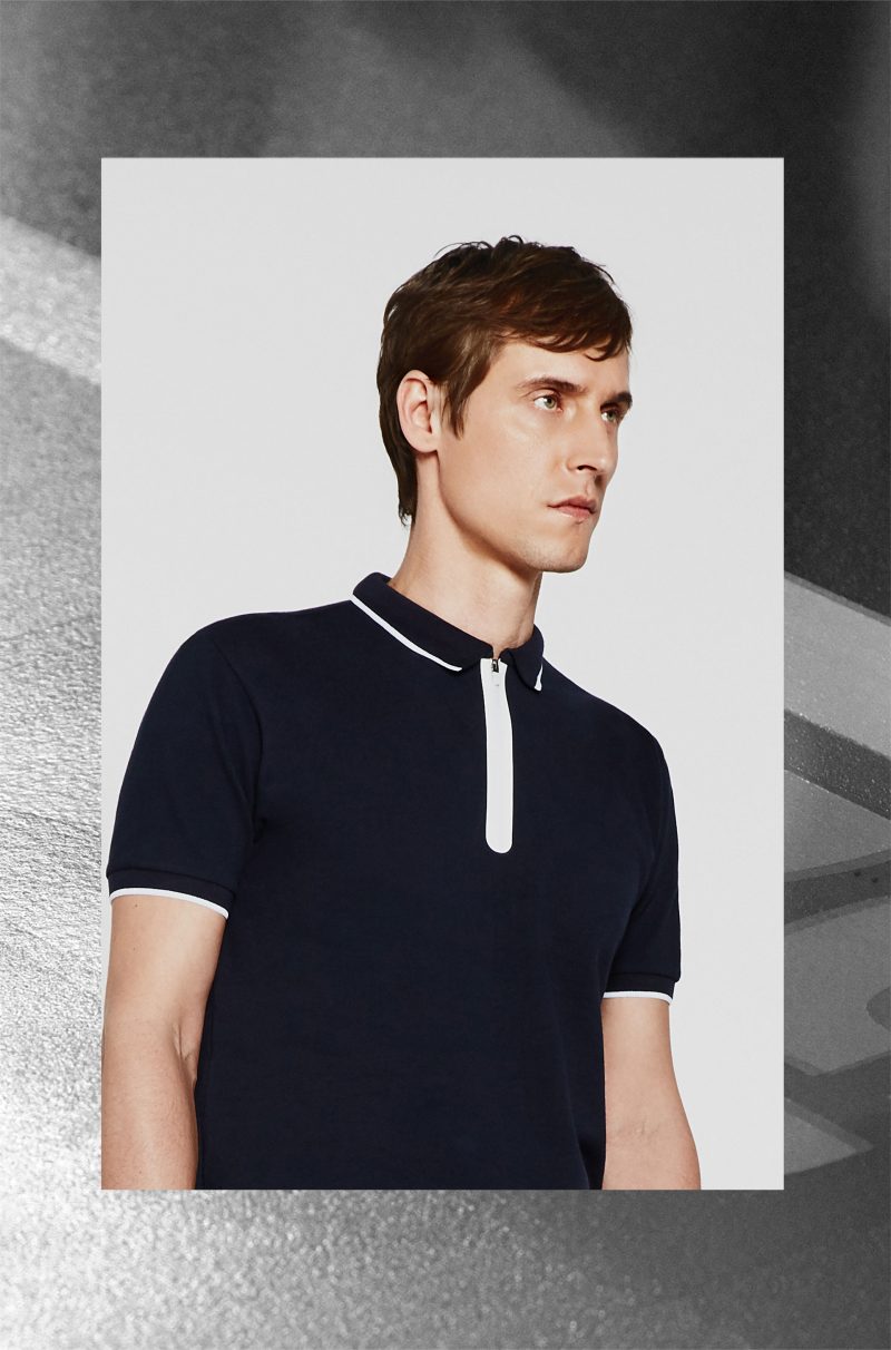 Polos Revisited: Sebastien Andrieu is pictured in a polo shirt with a zip neck from Zara.