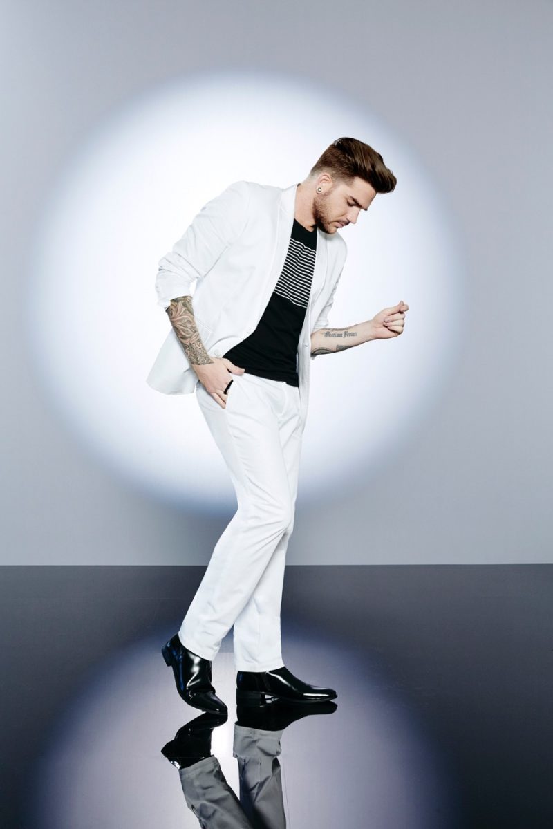 Adam Lambert rocks a white suit from INC International Concepts.