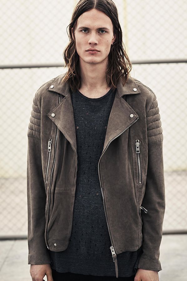 AllSaints Circuit Suede Biker Jacket and Blink Short-Sleeve Crew Jumper