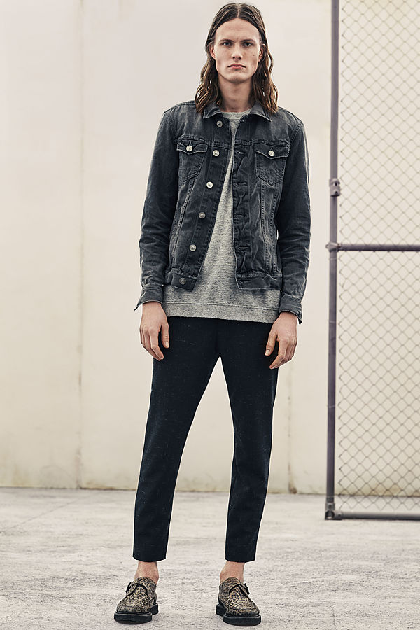 AllSaints Garford Denim Jacket, Etrain Crew Sweatshirt, Corban Trousers and Arc Shoes