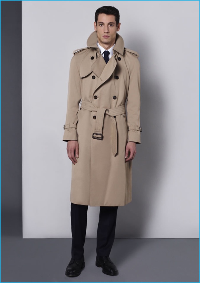 Model Nicolas Ripoll dons Aquascutum's Bogart trench coat.