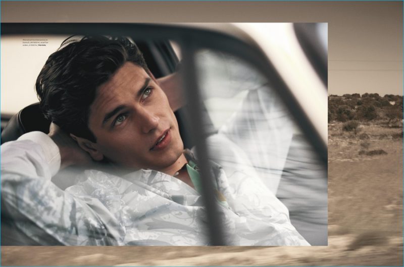 Arthur Gosse relaxes in a summer look from Hermes.