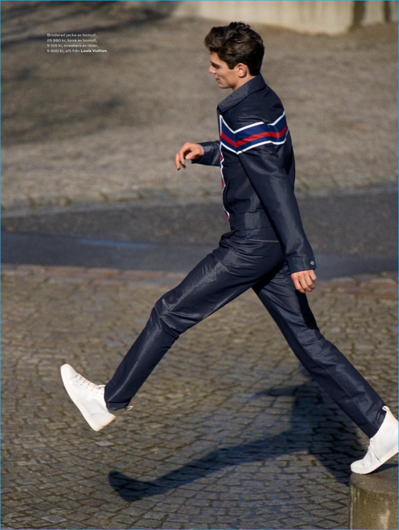 Arthur Gosse takes to the streets in a look from Louis Vuitton