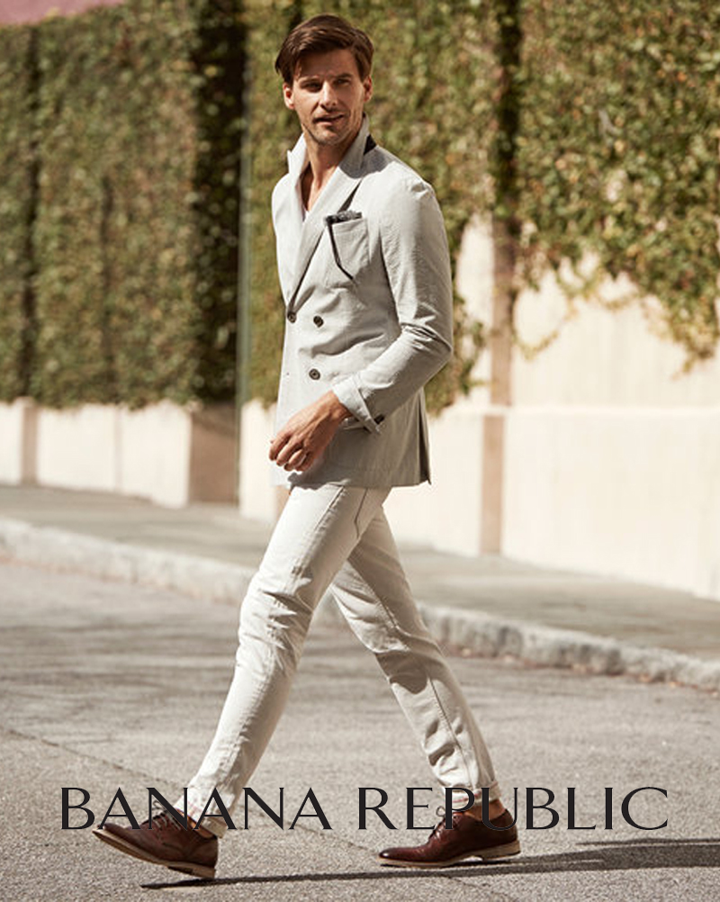 Johannes Huebl embraces neutrals for Banana Republic's summer 2016 campaign.