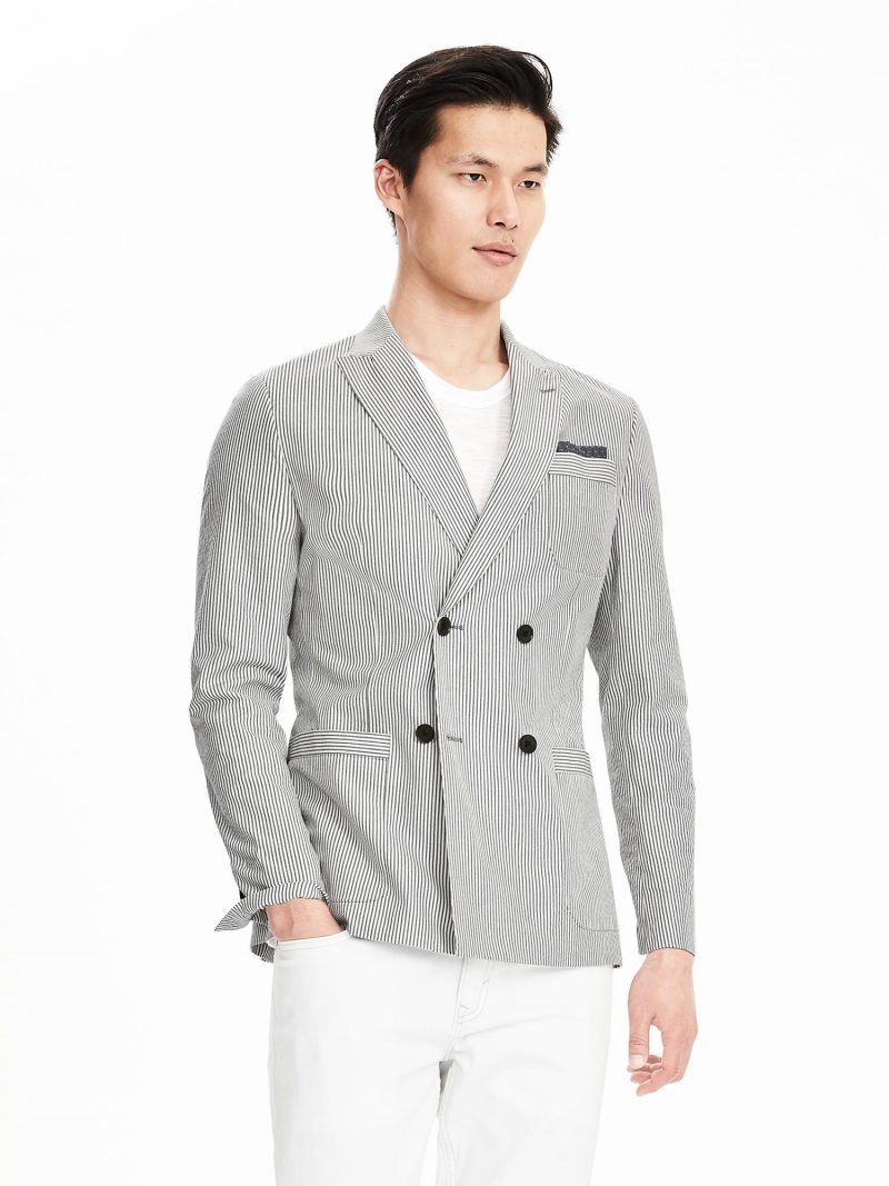 Banana Republic Modern Slim Cotton Double-Breasted Suit Jacket