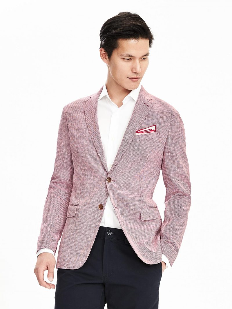 Banana Republic Modern Slim Red Italian Cotton and Linen Blazer