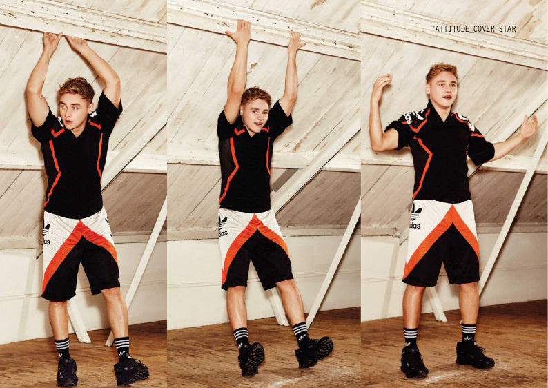 Ben Hardy appears in a shoot for Attitude, wearing a sporty look from Adidas with Adidas by Raf Simons sneakers.