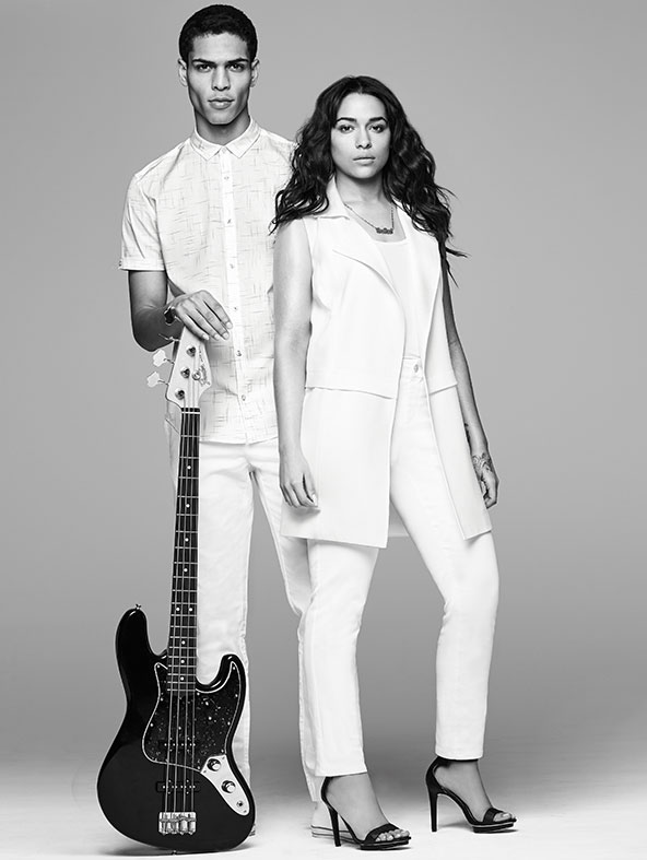 Model Geron McKinley joins singer Destiny Frasqueri in white-hot looks from Calvin Klein Jeans.