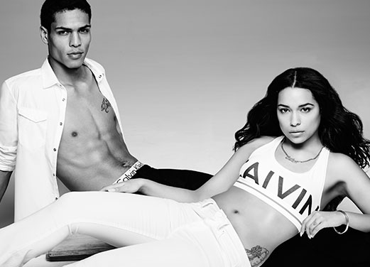 Geron McKinley and Destiny Frasqueri pictured in Calvin Klein fashions for Macy's.