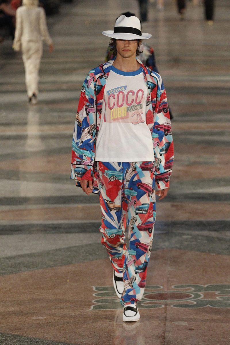 Chanel goes retro with an all-over colorful car print.
