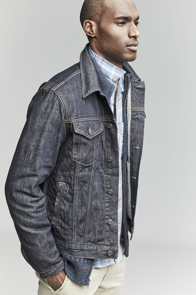 Corey Baptiste serves up a side profile as he models denim fashions from Gap.