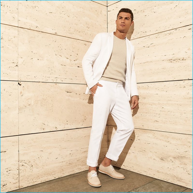 Cristiano Ronaldo embraces summer neutrals as he showcases tan shoes from CR7 Footwear.