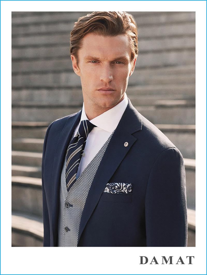 Shaun DeWet dons a three-piece suit for Damat's spring-summer 2016 campaign.