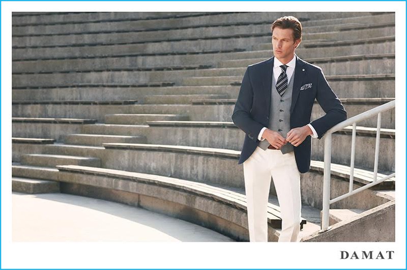 Shaun DeWet models smart tailored separates for Damat's spring-summer 2016 campaign.