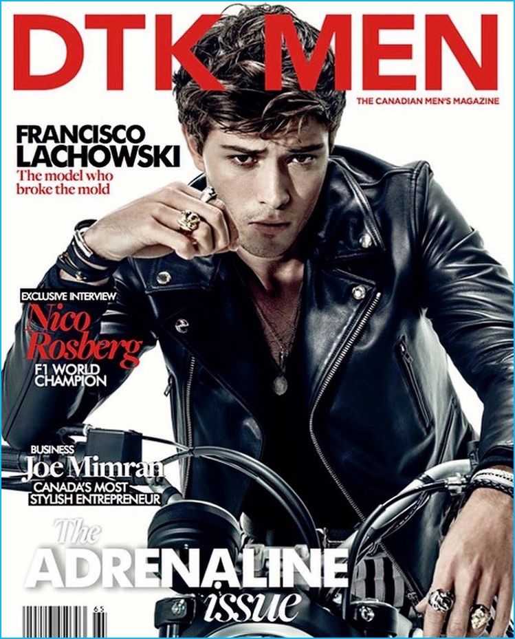 Francisco Lachowski rocks a leather biker jacket for the cover of Dress to Kill Men.