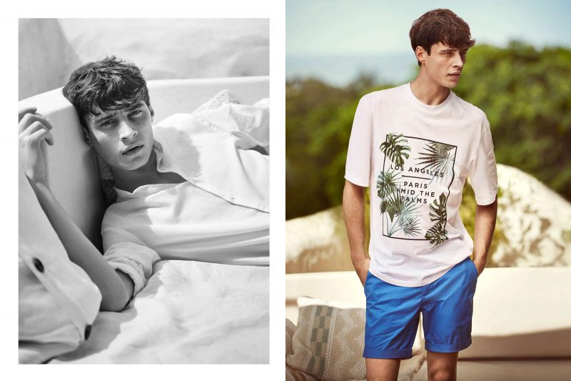Adrien Sahores wears collarless cotton shirt, printed t-shirt and cotton shorts from H&M.