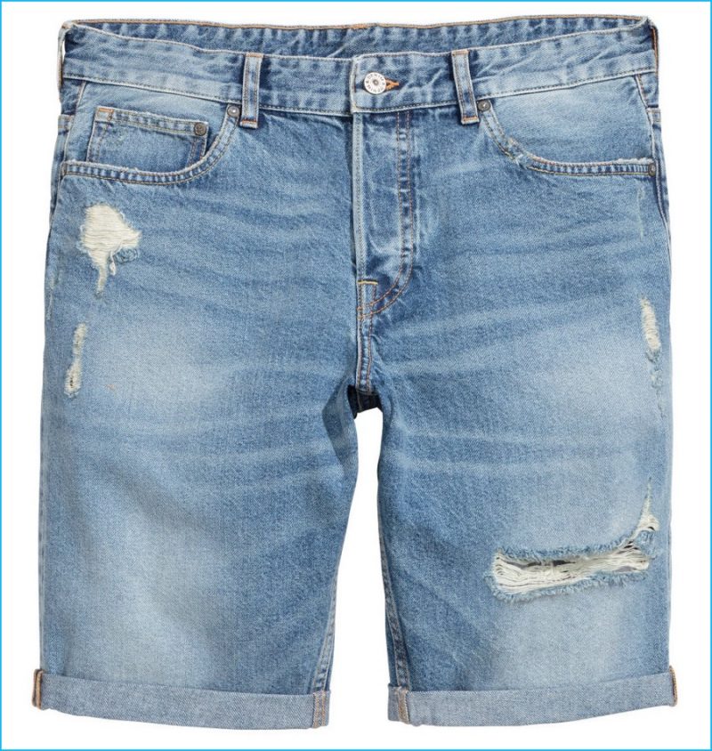 H&M Men Low-Rise Trashed Denim Shorts