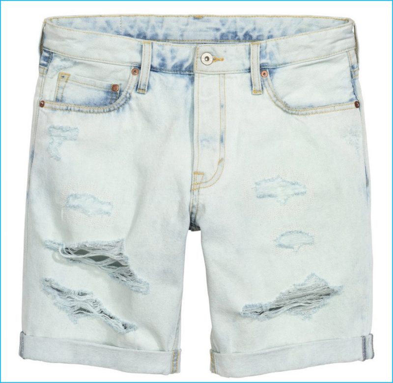 H&M Men Ripped Denim Shorts