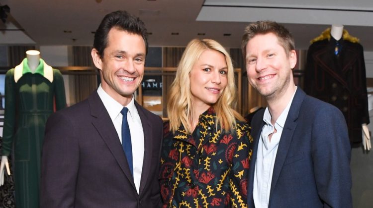 Hugh Dancy and Claire Danes wearing Burberry with Christopher Bailey at the Burberry SoHo store