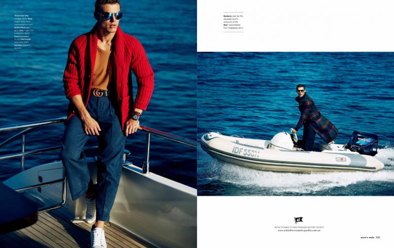 Jacob Hankin takes to the open water in Burberry, Paul Smith, Gucci, Lacoste and more.