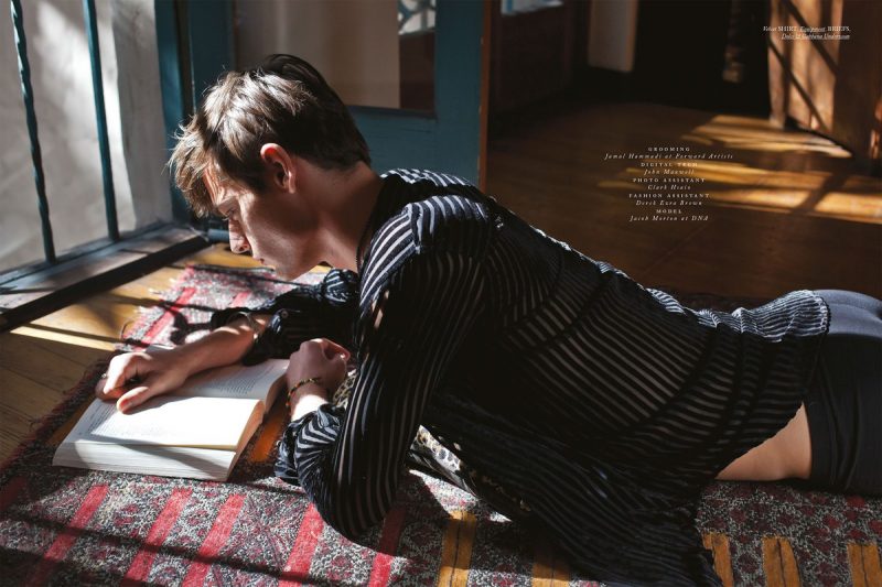 Jacob Morton dons a velvet shirt from Equipment. » Lonely Hearts Club: Jacob Morton Takes It Easy with Hercules Jacob Morton dons a velvet shirt from Equipment.