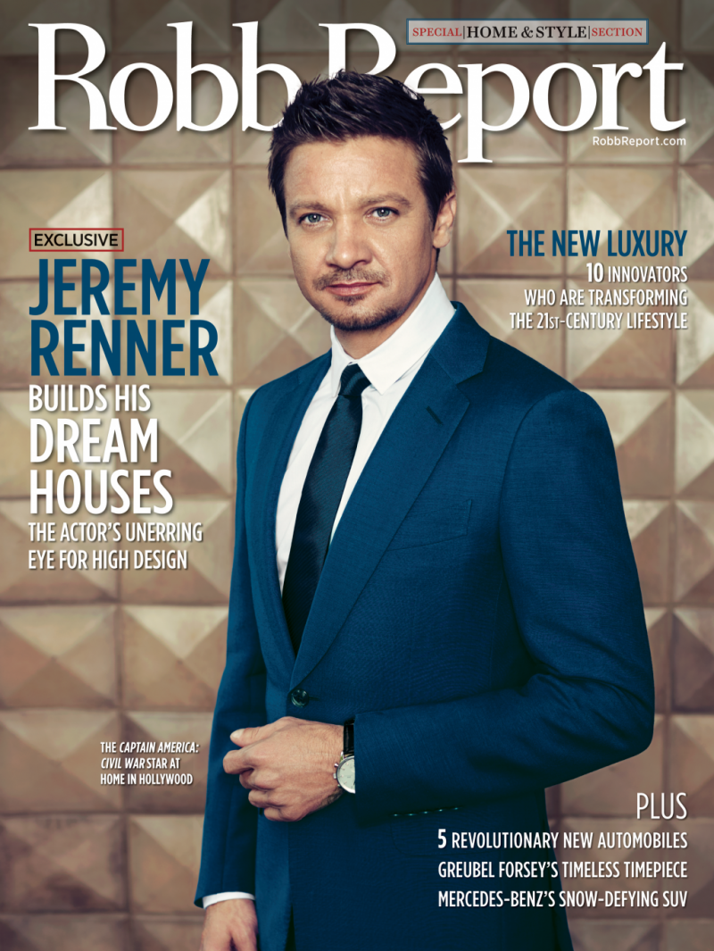 Jeremy Renner covers the May 2016 issue of Robb Report.