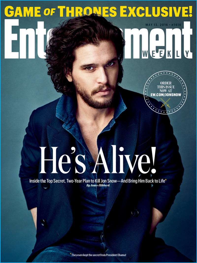 May 2016: Donning double denim and a blue blazer, Kit Harington covers Entertainment Weekly. » Kit Harington Covers L'Uomo Vogue, Talks Big Jon Snow Secret May 2016: Donning double denim and a blue blazer, Kit Harington covers Entertainment Weekly.