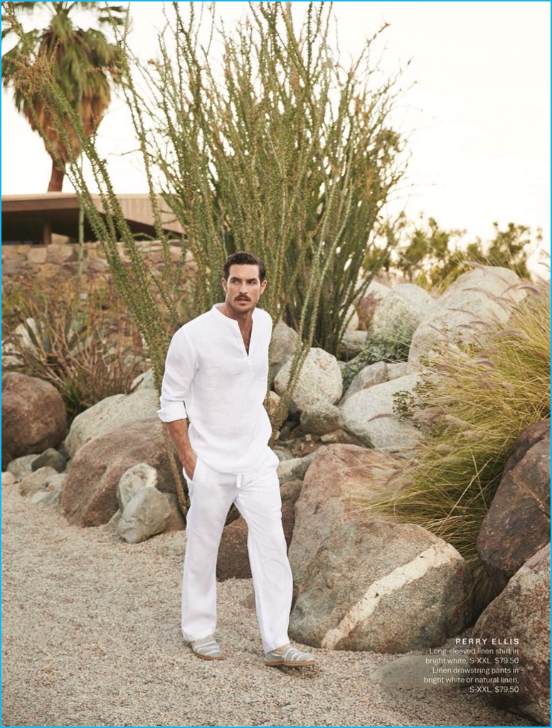 Justice Joslin goes monochromatic in a white summer look from Perry Ellis.