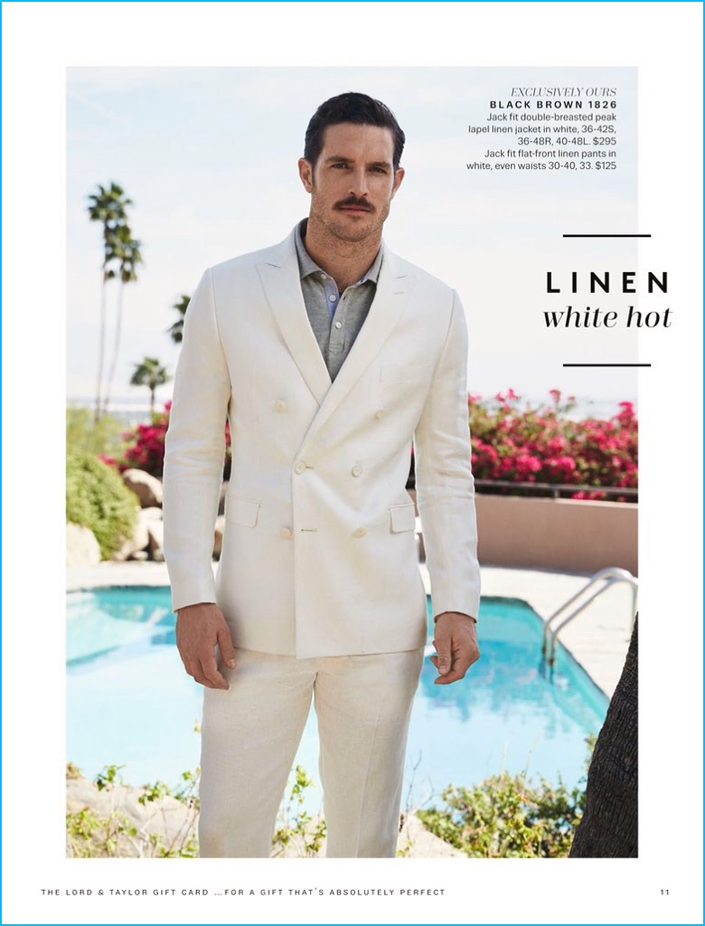 Justice Joslin dons a double-breasted linen suit from Black Brown 1826.