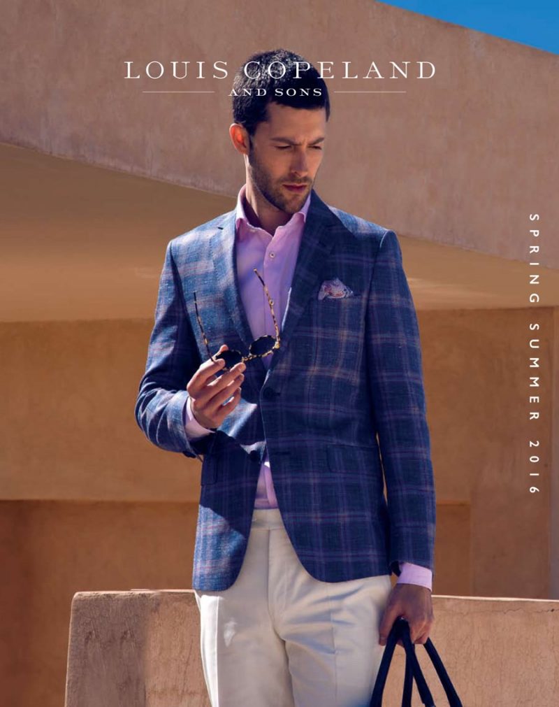 Model Richard Skinner fronts Louis Copeland's spring-summer 2016 outing.