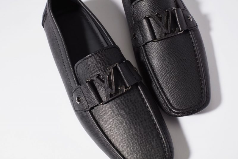 LOUIS VUITTON LV Mens Black Leather Moccasins Driving Shoes