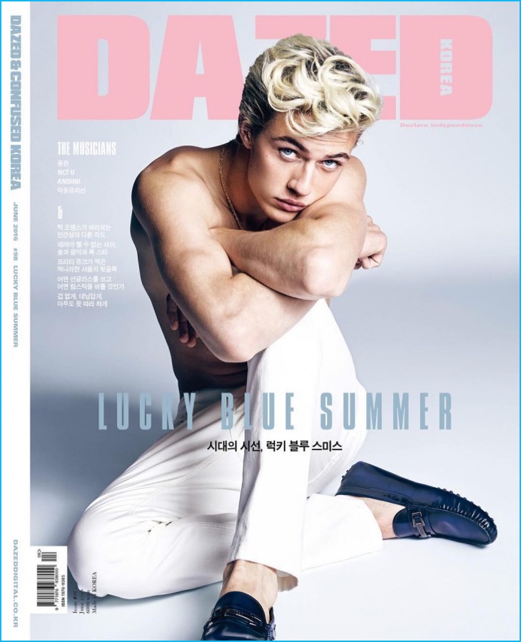 Lucky Blue Smith covers the June 2016 issue of Dazed magazine.