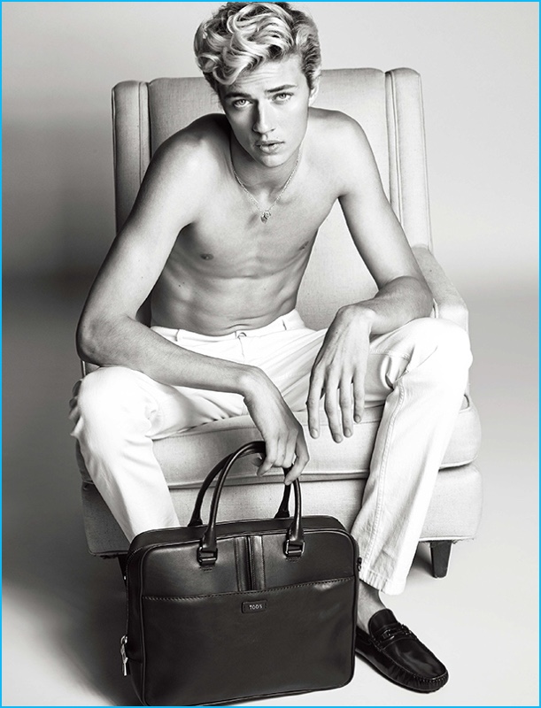 Lucky Blue Smith pictured with accessories from Tod's.