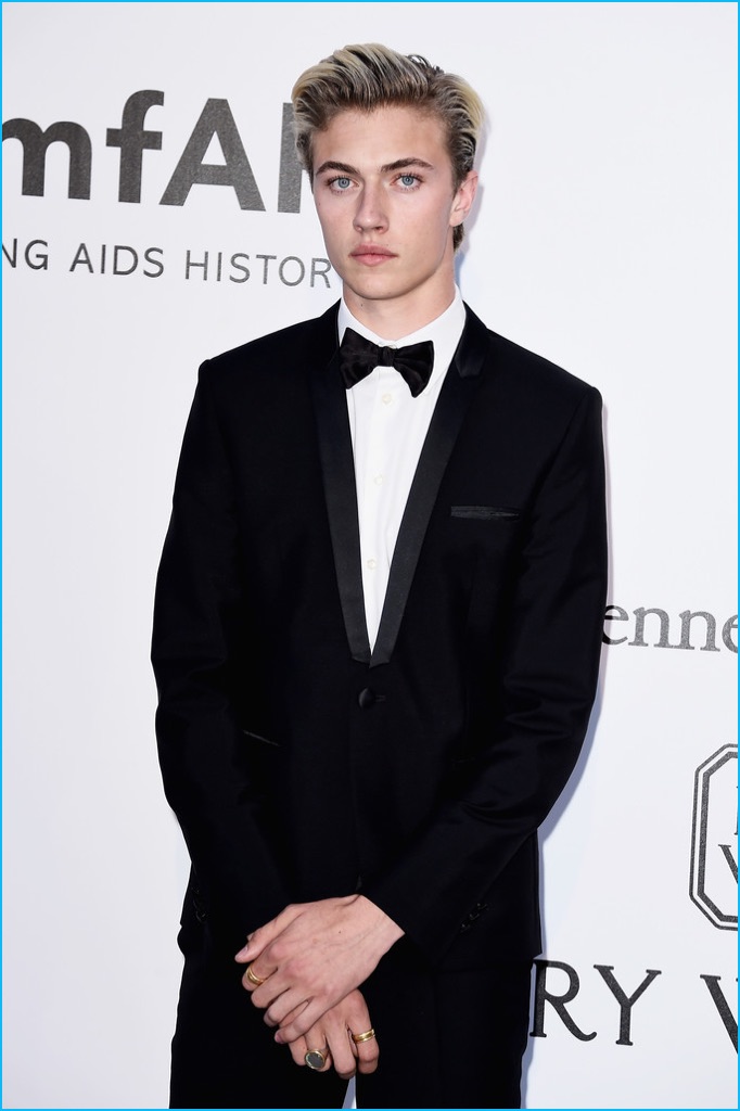 May 2016: Lucky Blue Smith dons a Giorgio Armani tuxedo for amfAR's Cinema Against AIDS Gala, which was held at Hotel du Cap-Eden-Roc.