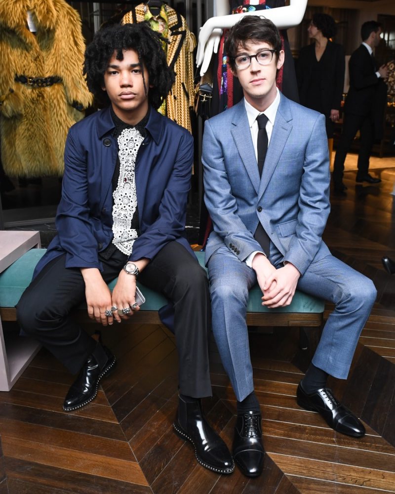 Model Luka Sabbat joins actor Alex Sharp for pictures.