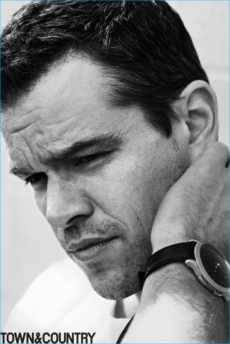 Matt Damon pictured in a Brooks Brothers t-shirt and Van Cleef & Arpels watch. » Matt Damon Covers Town & Country, Discusses Philanthropy Matt Damon pictured in a Brooks Brothers t-shirt and Van Cleef & Arpels watch.