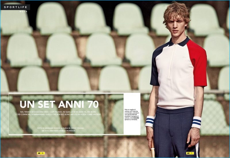 Paul Boche embraces tennis style in fashions from Lacoste.